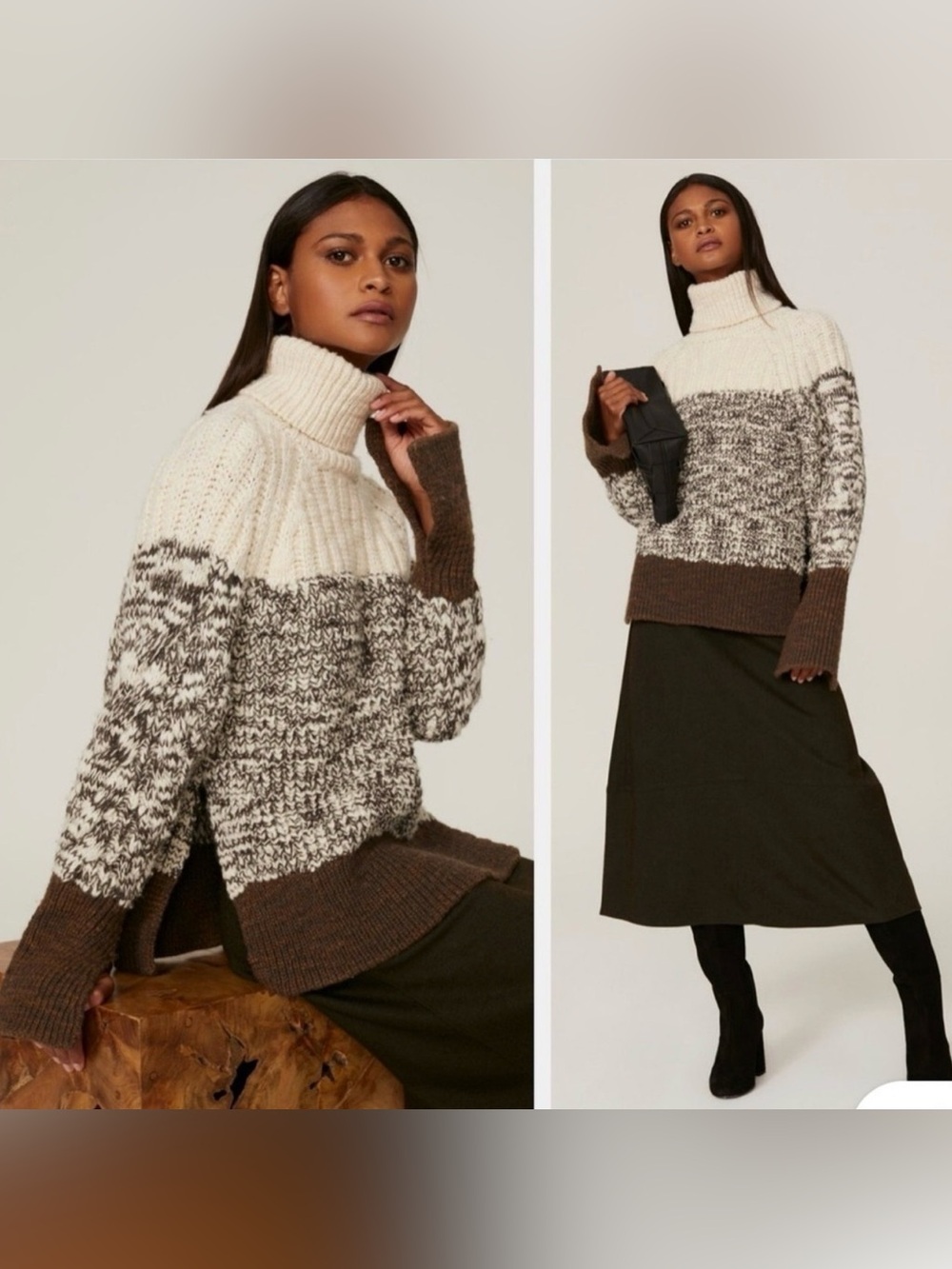 PHILLIP LIM Chunky knit Long Sleeve Turtleneck Sweater in DK Olive Melang